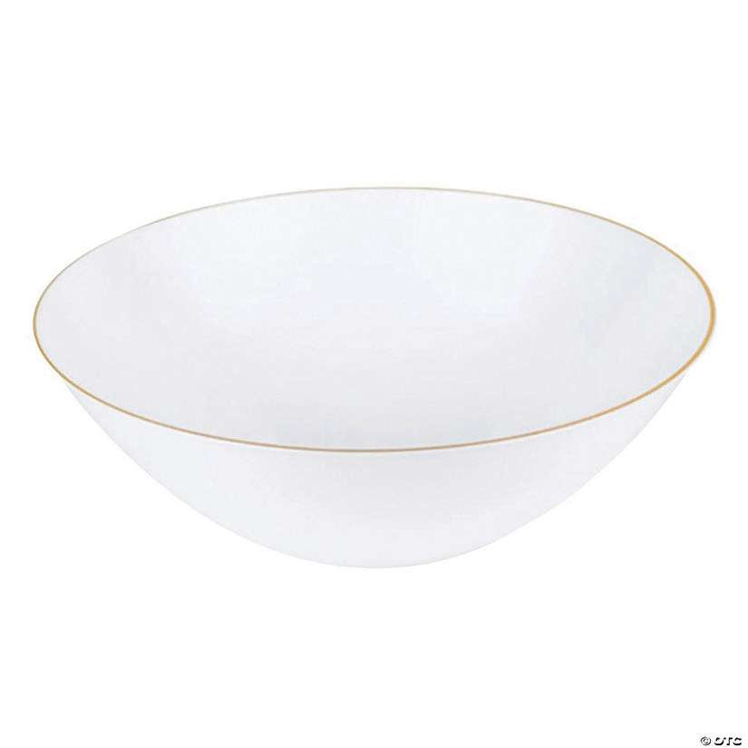 32 oz. White with Gold Rim Organic Round Disposable Plastic Bowls (60 Bowls) Image