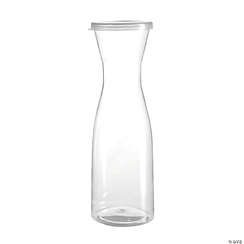 35 oz. Clear Large Disposable Plastic Wine Carafes with Lids (6 Carafes) Image