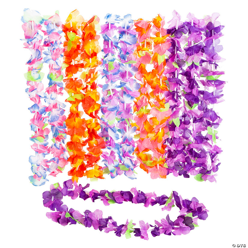 36" Luau Ruffle Petal Flower Multicolor Polyester Leis - 12 Pc. Image