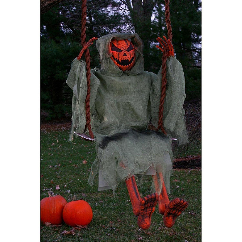 36" Pumpkin Man on Swing Hanging Halloween D&#233;cor Image