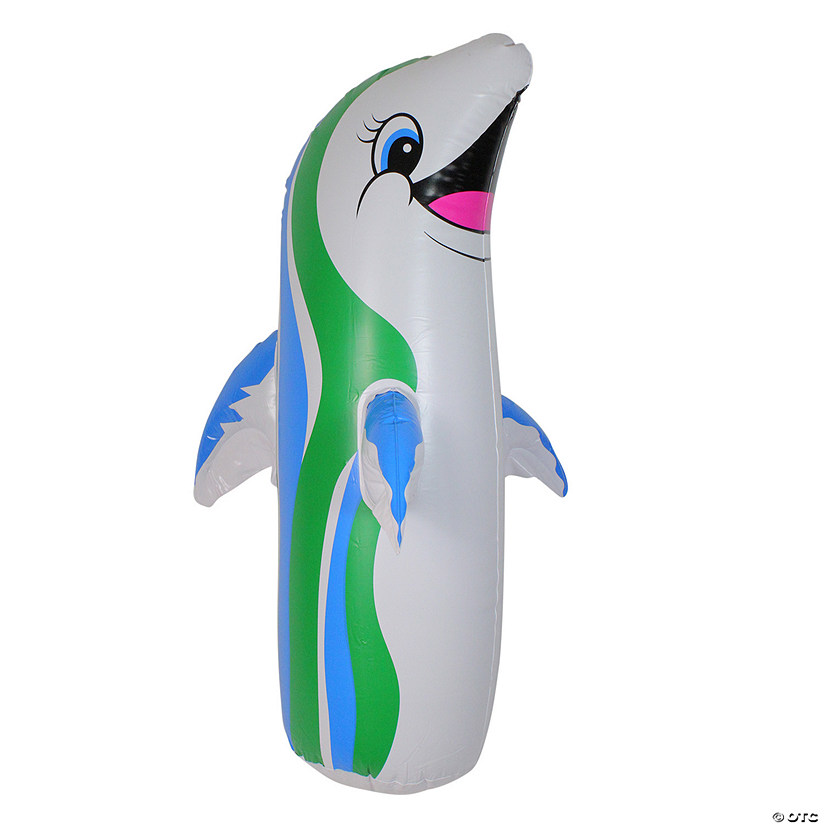 36" White and Blue Inflatable Dancing Dolphin Poolside Bop Bag Image