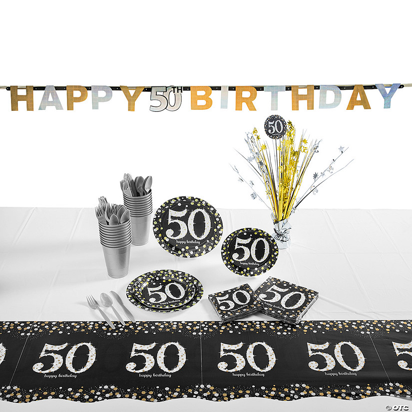 367 Pc. Sparkling Celebration 50th Birthday Tableware Kit for 24 Guests Image