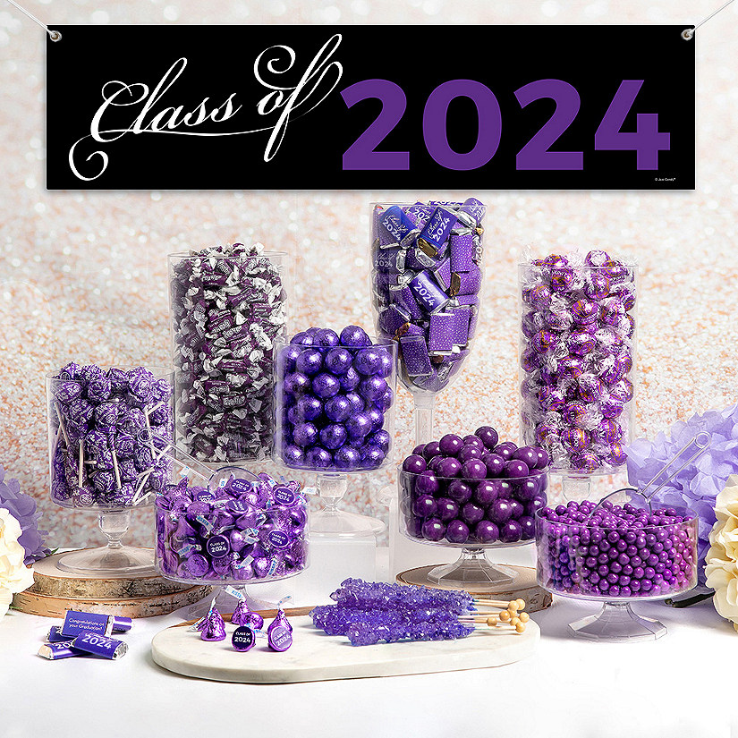 36ct Purple Graduation Candy Party Favors Class of 2024 Wrapped Chocolate Bars by Just Candy Image
