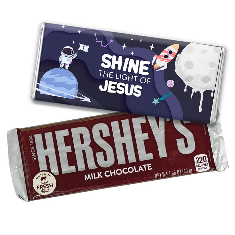 36ct Space Galaxy Vacation Bible School Religious Hershey's Candy Party Favors Chocolate Bars & Wrappers (36 Pack) Image