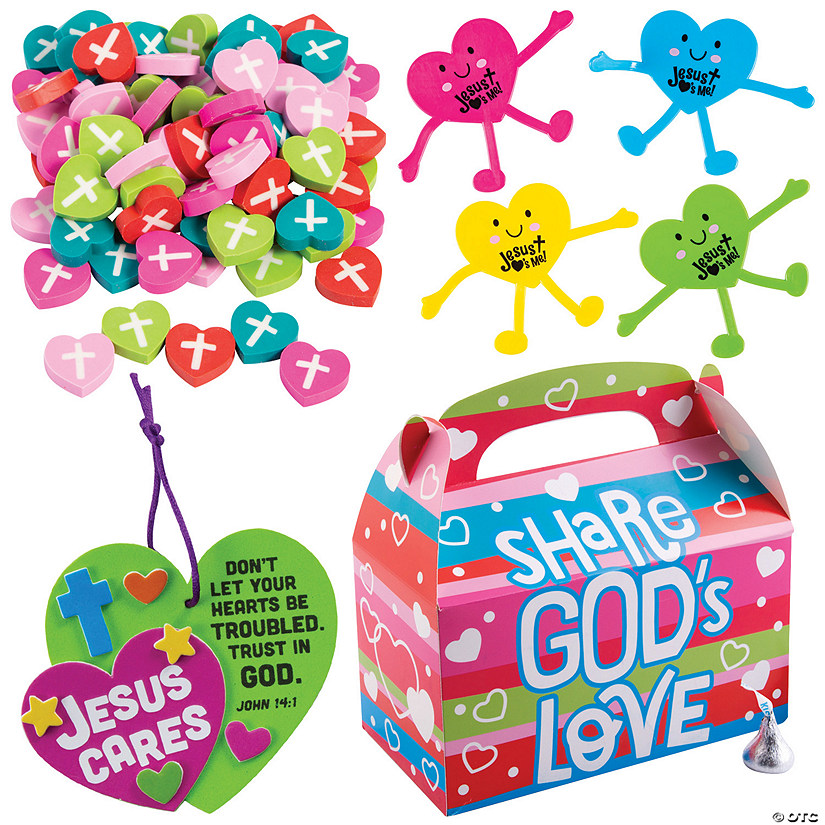 372 Pc. Religious Valentine&#8217;s Day Heart Handout Kit for 24 Image