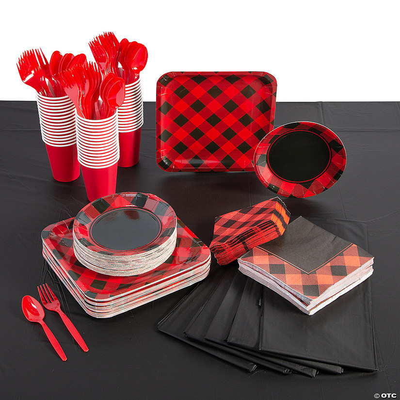 374 Pc. Red Buffalo Plaid Tableware Kit for 48 Guests Image
