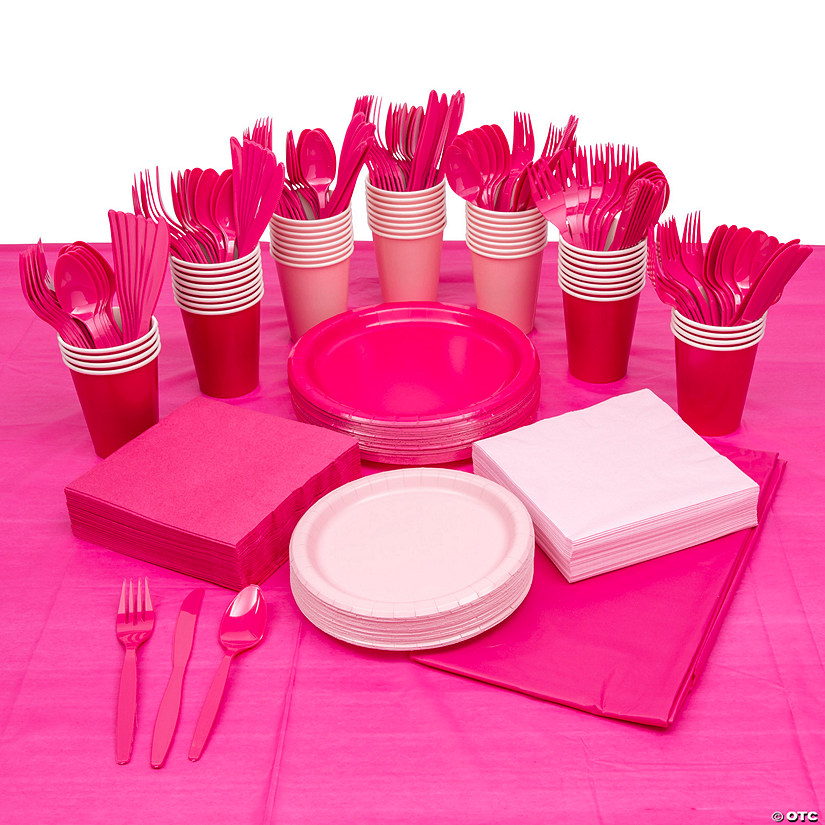 396 Pc. Hot Pink & Light Pink Tableware Kit for 48 Guests Image