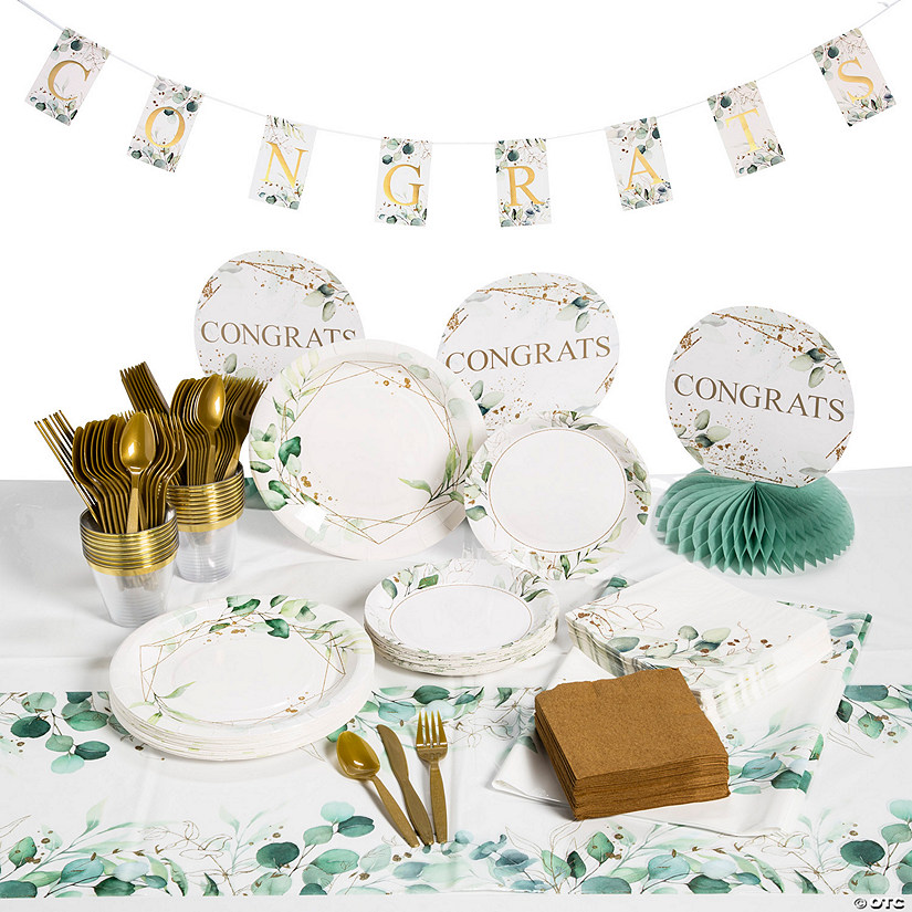 397 Pc. Eucalyptus Congrats Disposable Tableware Kit for 24 Guests Image