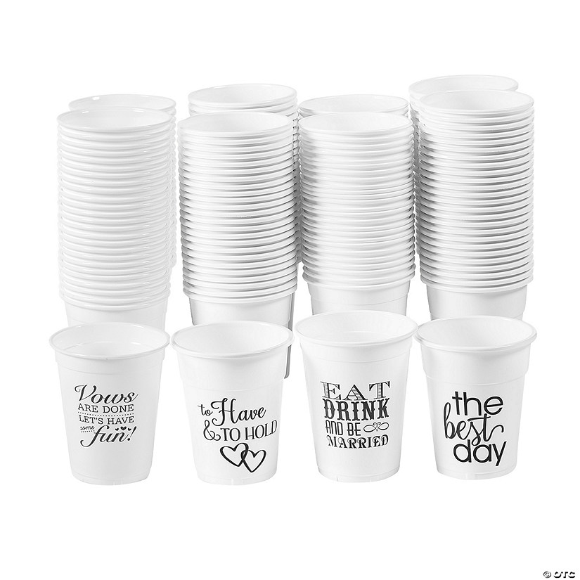 4 1/2" 16 oz. Bulk 200 Ct. Wedding Sayings Plastic Cup Assortment Image