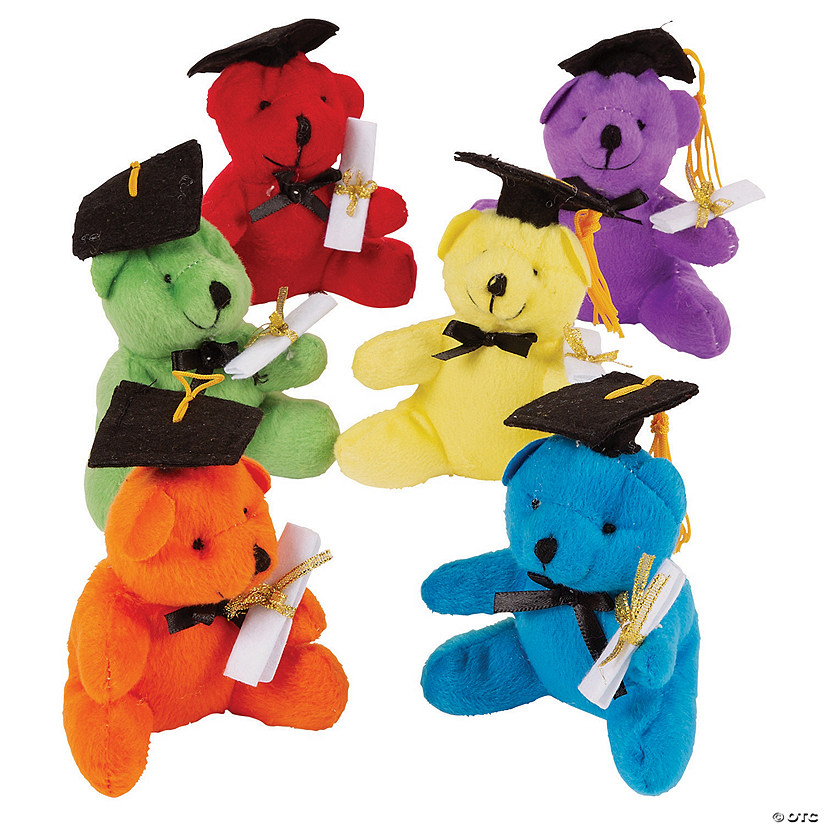 4 1/2" Graduation Multicolor Stuffed Bears with Cap - 12 Pc. Image