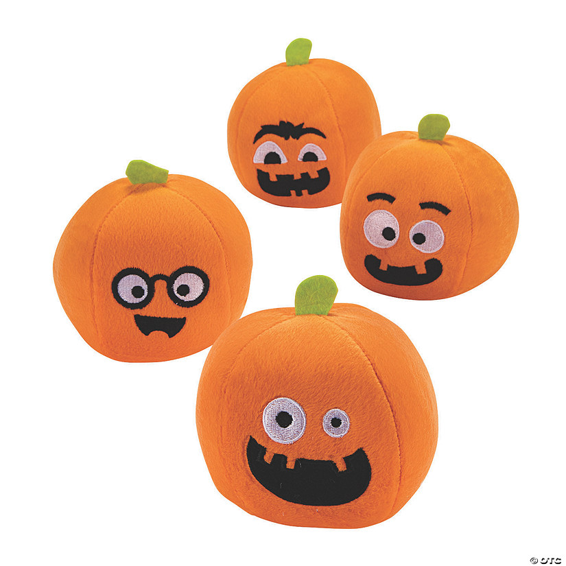 4 1/2" Halloween Funny Face Orange Stuffed Pumpkins - 12 Pc. Image