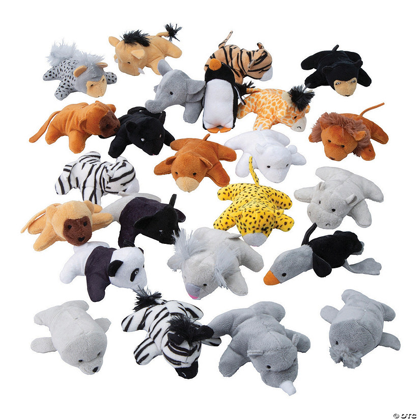 4 1/2" Mini Gray, Black, White & Brown Zoo Stuffed Animal Assortment - 24 Pc. Image