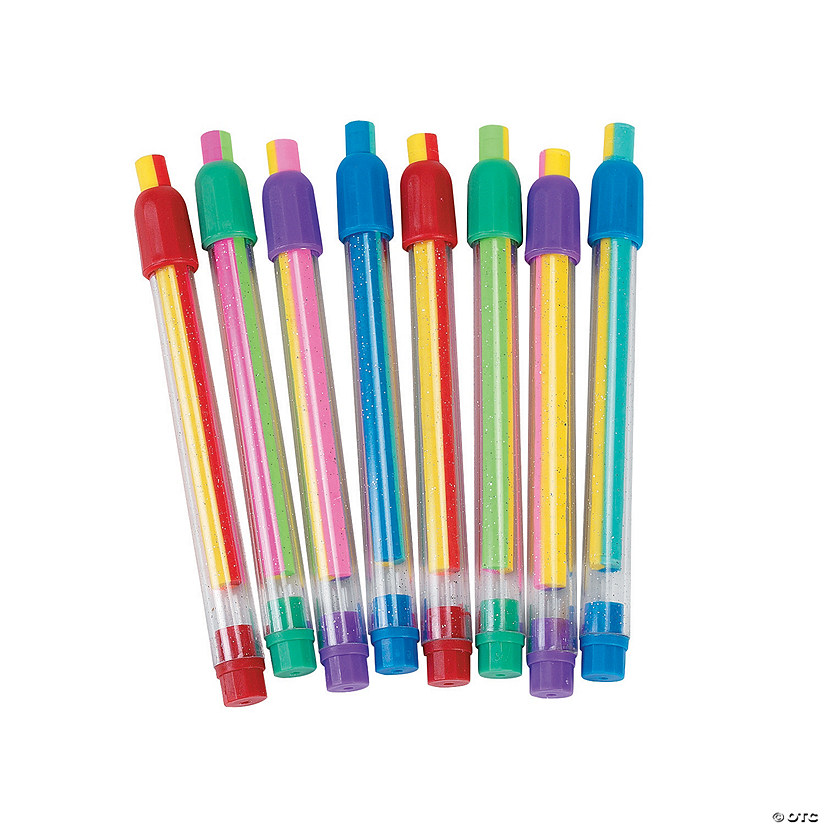 4 1/2" Rainbow Striped Extendable Rubber Eraser Sticks - 12 Pc. Image