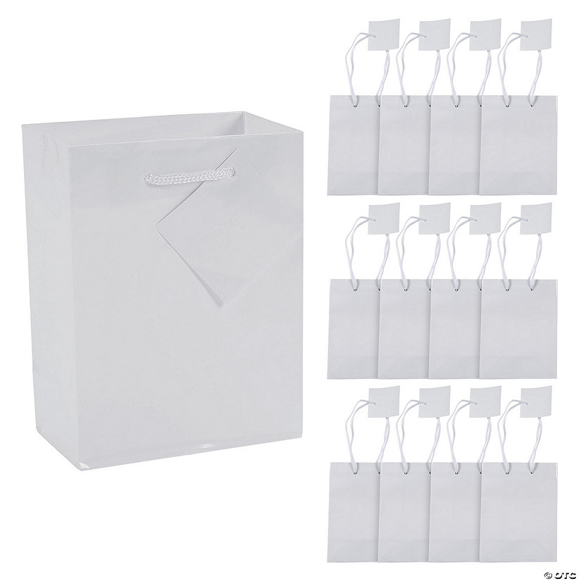 4 1/2" x 2 1/2" x 5 3/4" Small White Paper Gift Bags - 12 Pc. Image
