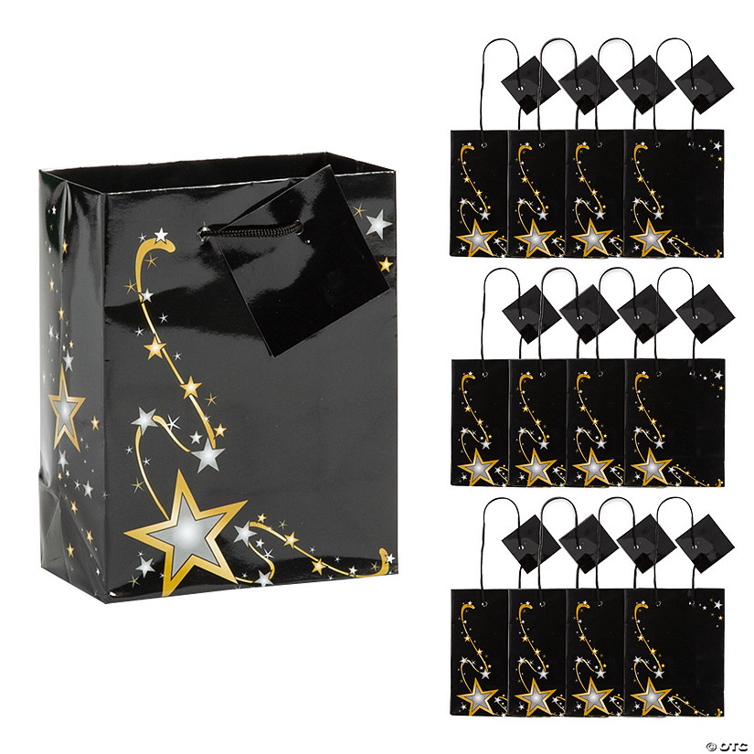 4 1/2" x 5 3/4" Small Gold Star Gift Bags with Tags - 12 Pc. Image