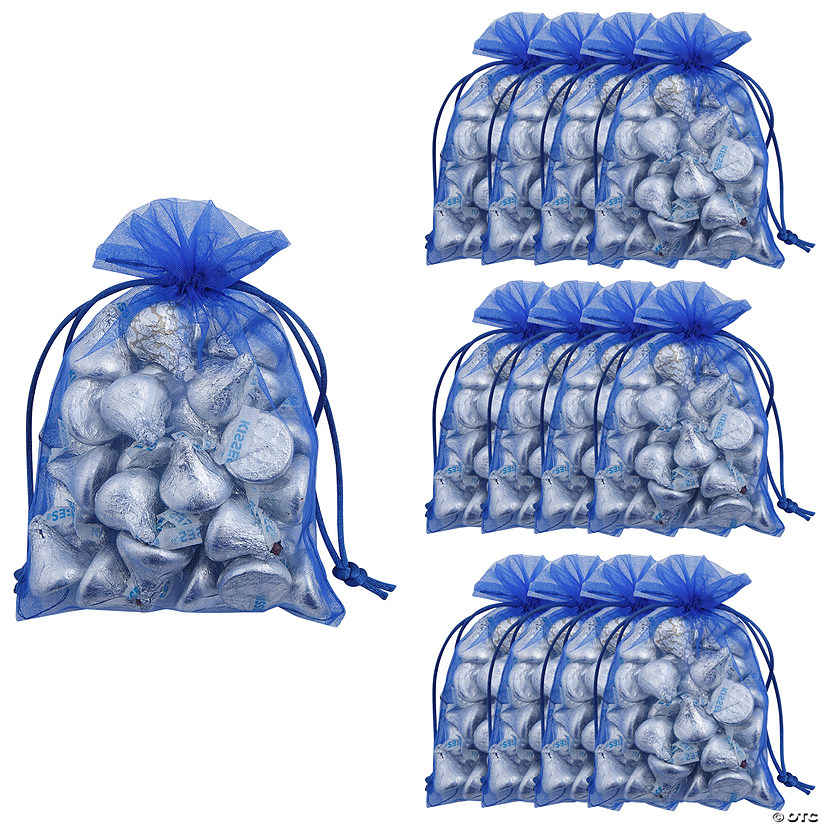 4 1/2" x 6 1/4" Medium Sheer Blue Organza Drawstring Bags - 12 Pc. Image