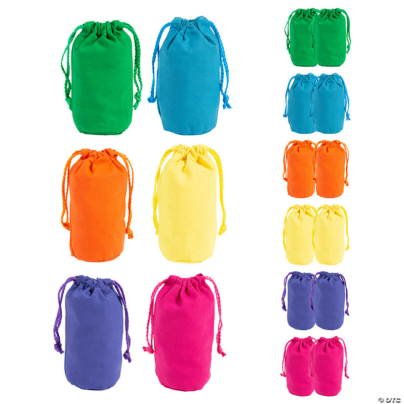 4 1/2 " x 7" Mini Bright Color Canvas Drawstring Bags - 12 Pc. Image