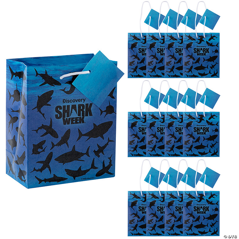 4 1/4" x 5 1/2" Discovery Shark Week&#8482; Small Paper Gift Bags with Tags - 12 Pc. Image
