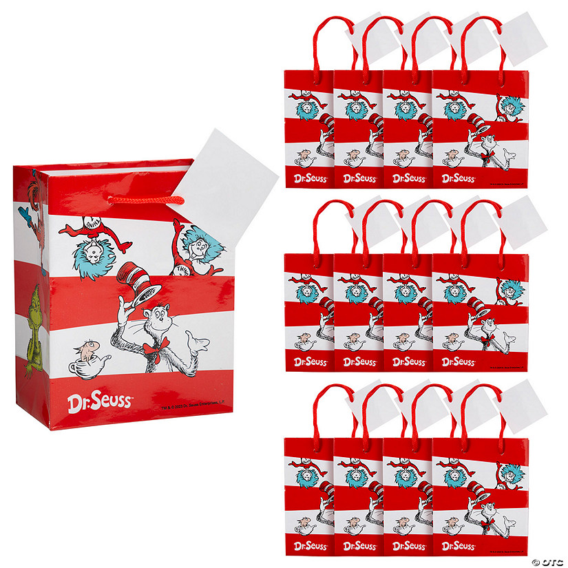 4 1/4" x 5 1/2" Small Dr. Seuss&#8482; The Cat in the Hat&#8482; Paper Gift Bags with Tags - 12 Pc. Image