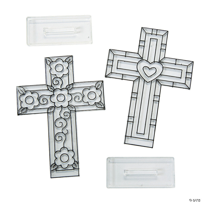 4 1/4" x 5 7/8" Cross-Shaped Plastic Suncatchers with Stand - 12 Pc. Image