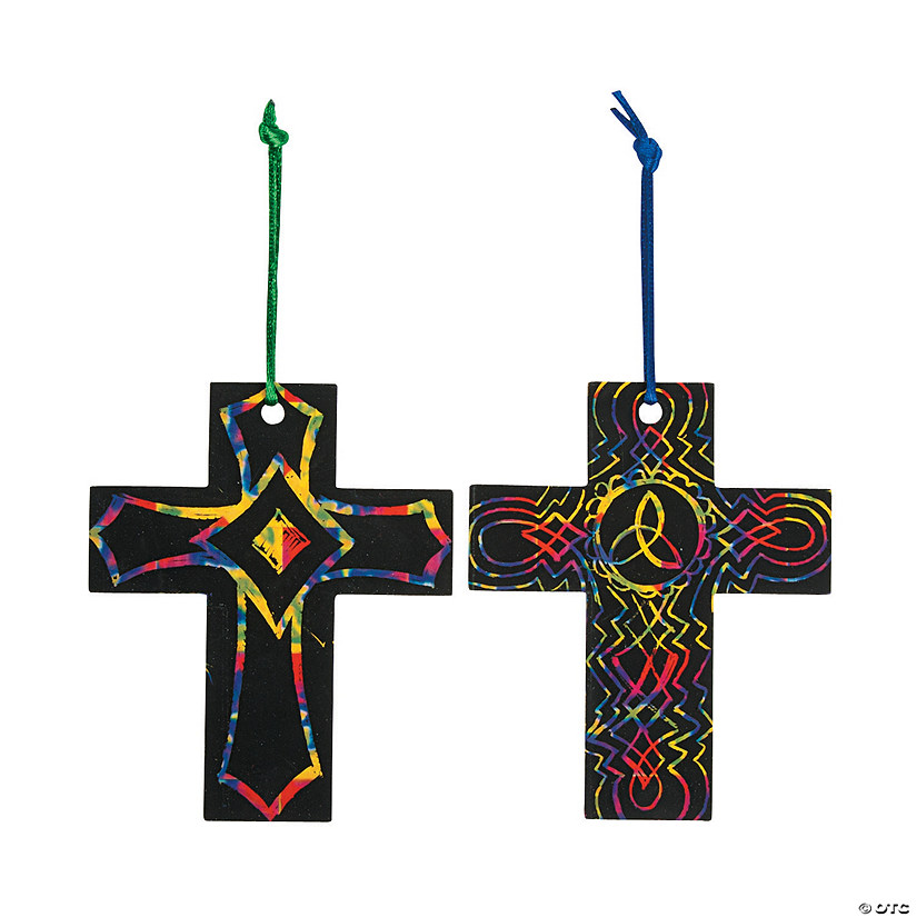 4 14" Religious Magic Color Scratch Cross Ornaments - 24 Pc. Image