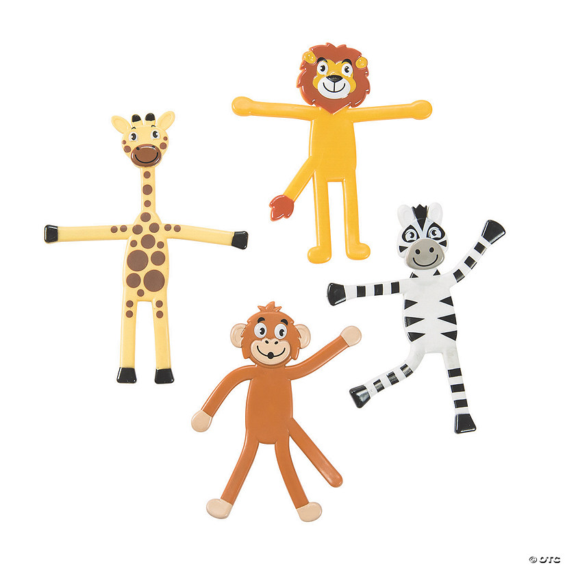 4 3/4" - 5 3/4" Zoo Animal Lion, Giraffe, Zebra & Monkey Vinyl Bendables - 24 Pc. Image