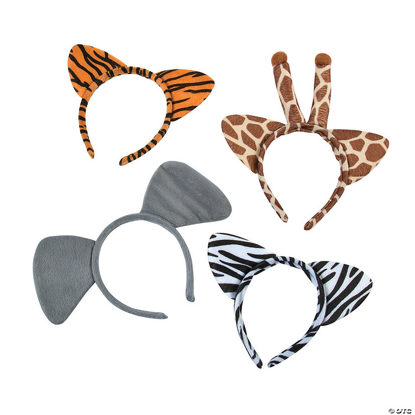 4 3/4" Plush Zoo Animal Ear Wild Patterns Headbands - 12 Pc. Image