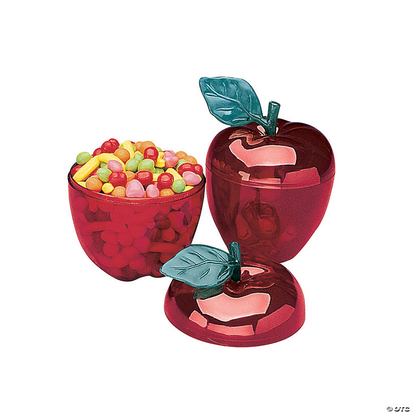 4 3/4" Red Apple BPA-Free Plastic Favor Containers - 12 Pc. Image