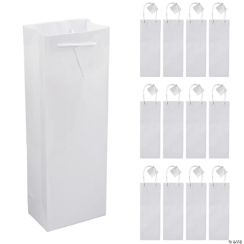 4 3/4" x 3" x 14" White Paper Wine Gift Bags with Tags - 12 Pc. Image