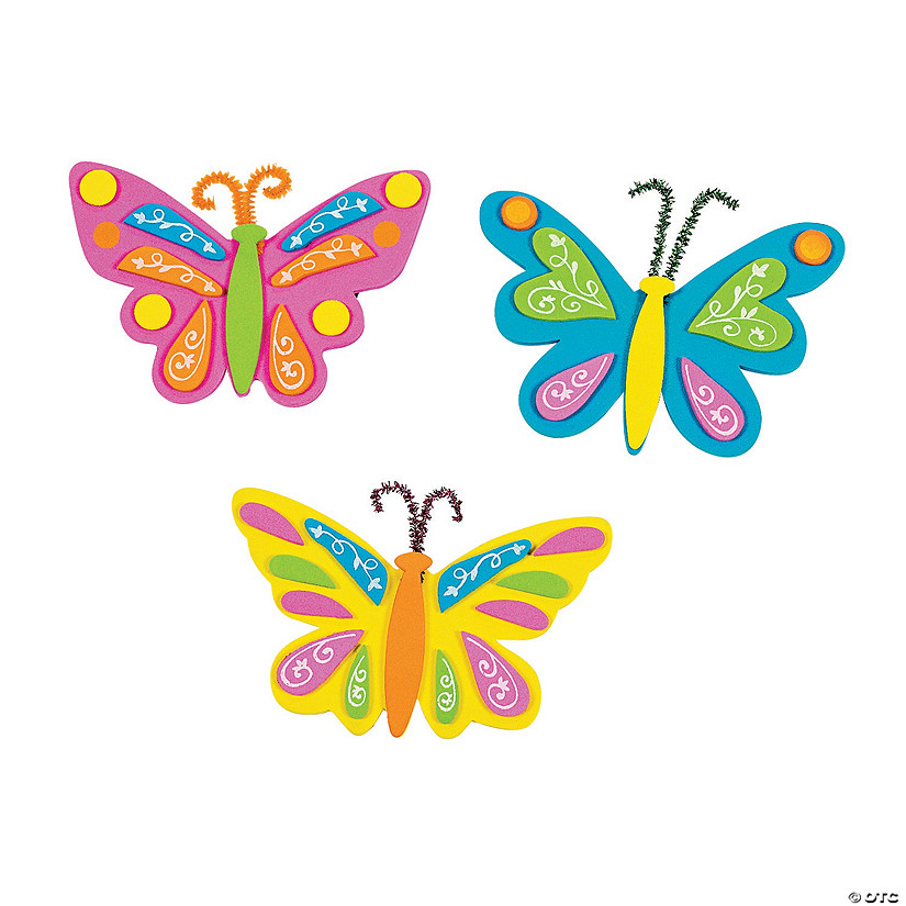 4" Bright Colors Butterfly Foam & Magnet Craft Kit - Makes 12 Image