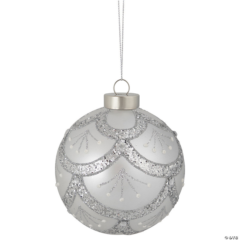 4" Glittered Cosmoid Silver Glass Christmas Ball Ornament Image
