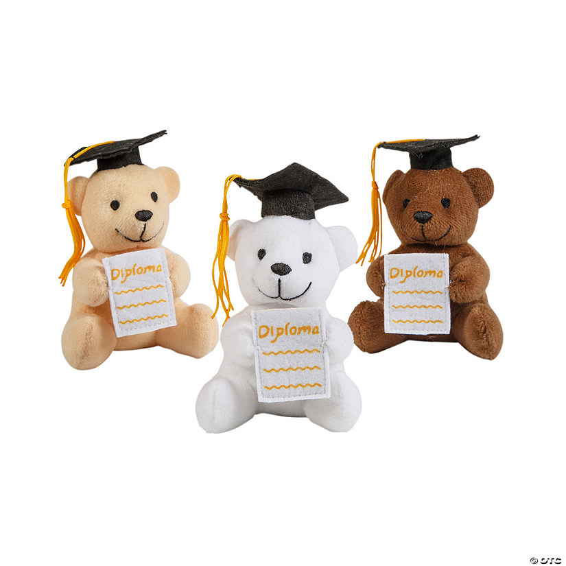 4" Graduation White, Brown & Tan Stuffed Bears with Diploma Pocket - 12 Pc. Image