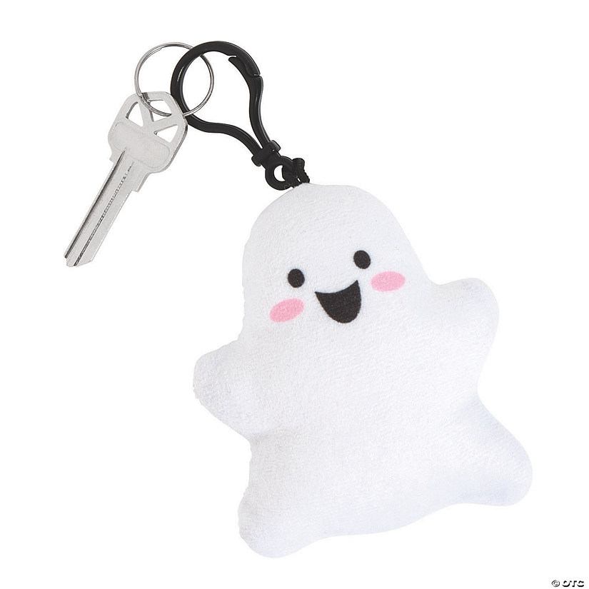 4" Happy White Ghost Stuffed Backpack Clip Keychains - 12 Pc. Image
