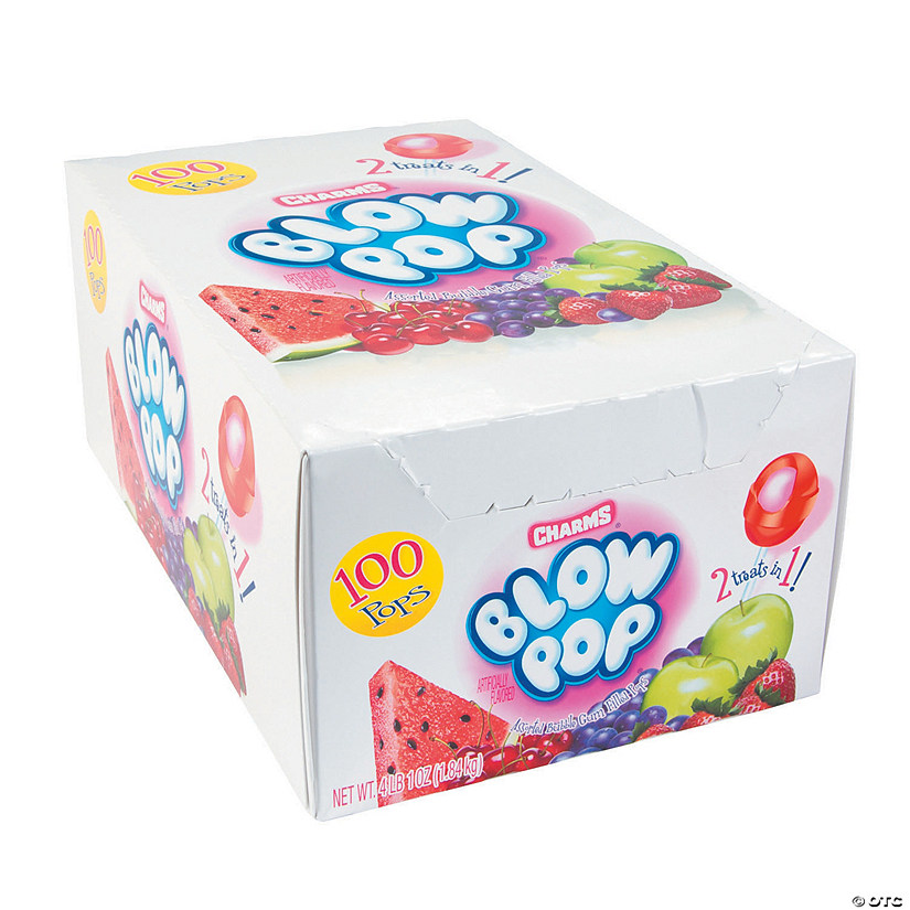 4 Lb. 1 oz. Bulk 100 Pc. Charms&#174; Assorted Fruit-Flavored Blow Pops&#174; Box Image