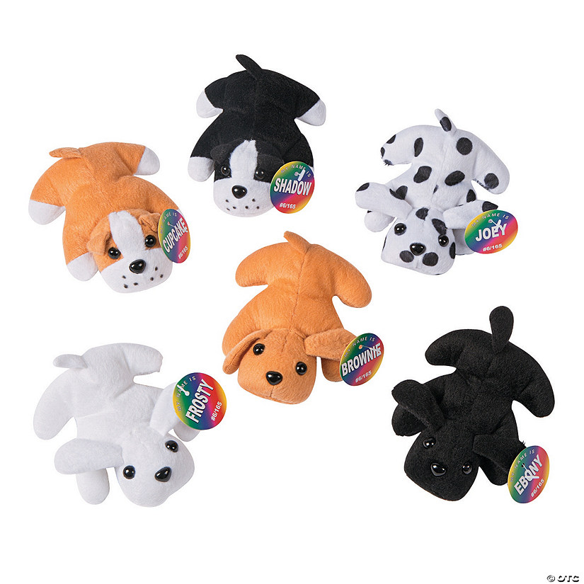 4" Mini Black, Brown and White Stuffed Puppy Dog Toys - 12 Pc. Image