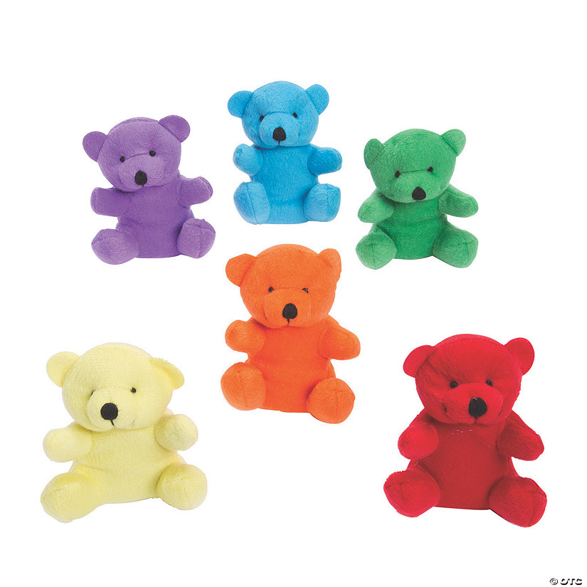 4" Mini Bright Rainbow Stuffed Bear Toy Assortment - 12 Pcs. Image