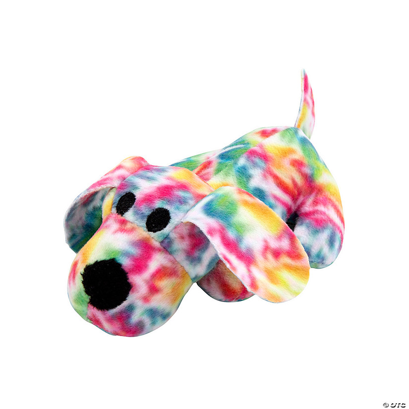 4" Mini Rainbow Colors Tie-Dyed Stuffed Puppy Dog Toys - 12 Pc. Image
