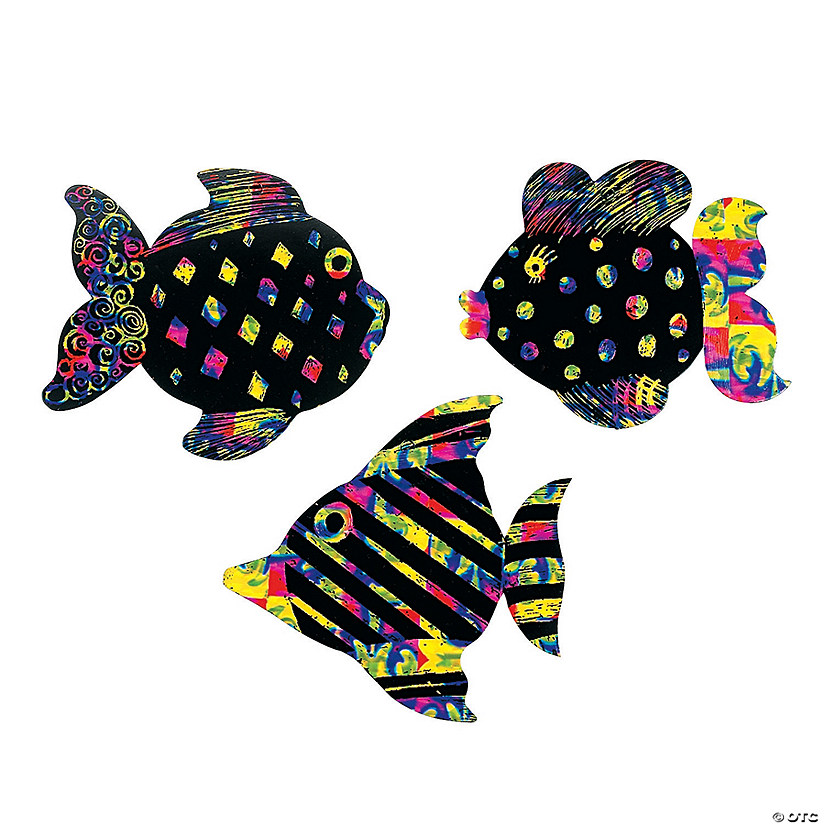 4" Rainbow Colors Magic Color Scratch Fish Ornaments - 24 Pc. Image