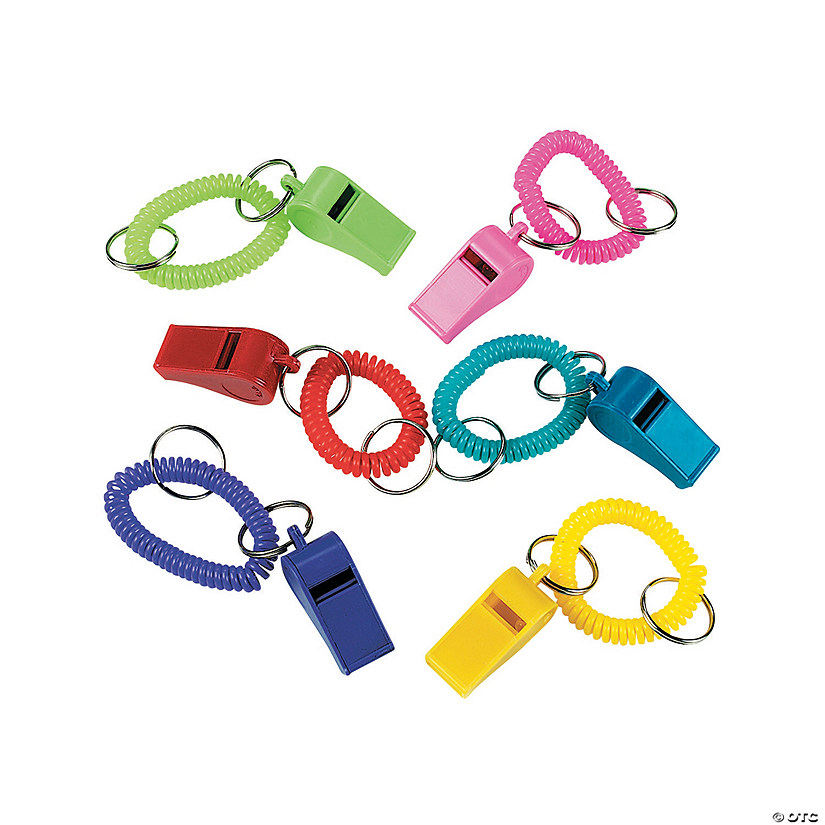 4" Solid Color Plastic Whistle Stretchy Coil Keychains - 12 Pc. Image
