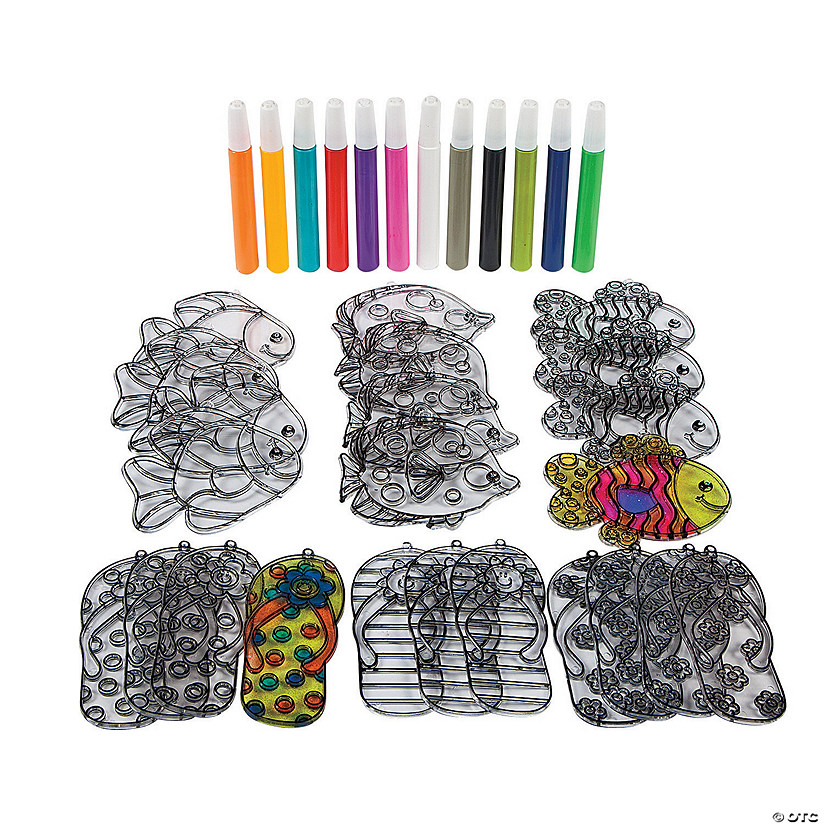 4" Tropical Plastic Suncatchers with Paint Tubes Kit - Makes 24 Image