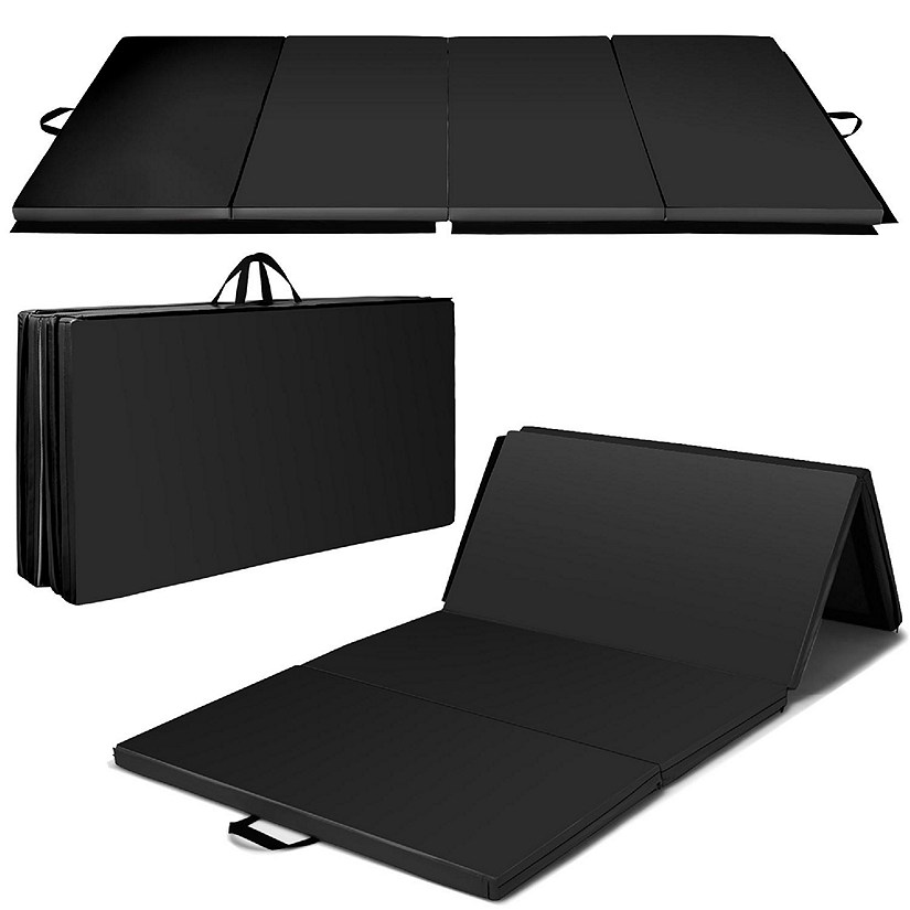 4' x 8' x 2'' Folding Gymnastics Mat Four Panels Gym PU Leather EPE Foam Black Image