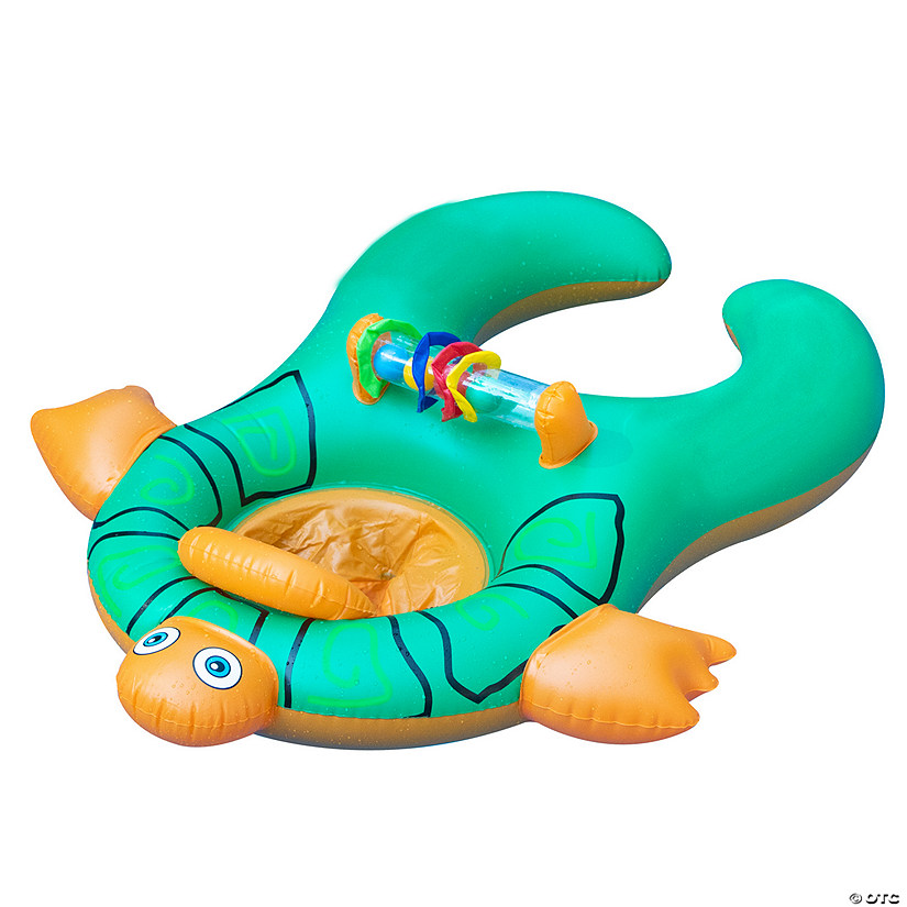 40" Green and Orange Turtle Baby and Mom Inflatable Swimming Pool Seat Image