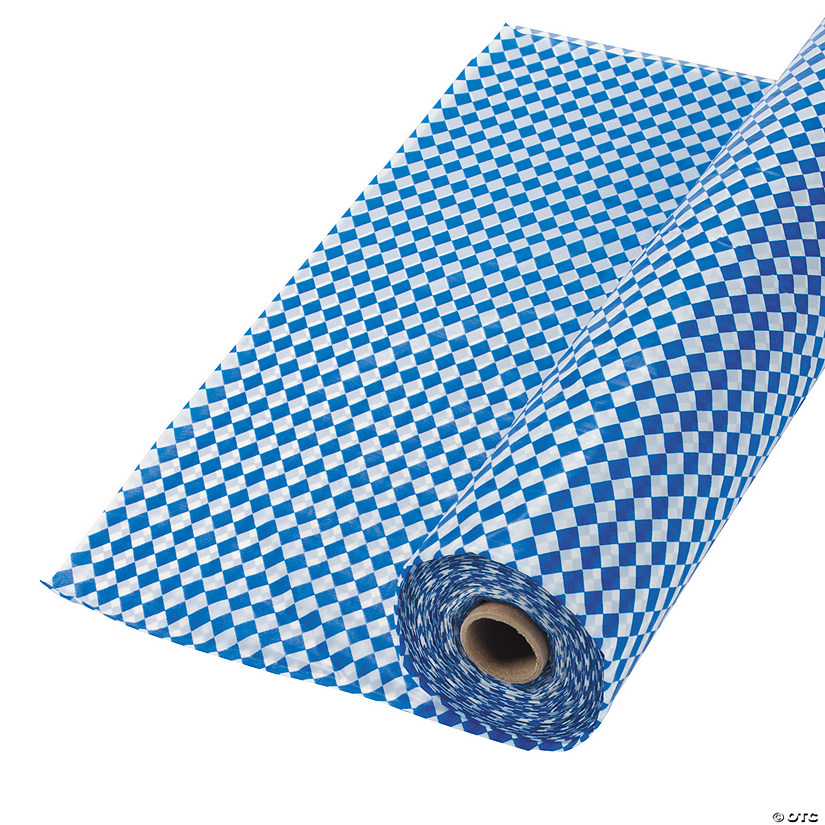 40" x 100 ft. Blue & White Argyle Plastic Tablecloth Roll Image