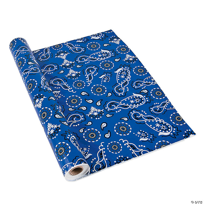 40" x 100 ft. Blue Bandana Plastic Tablecloth Roll Image