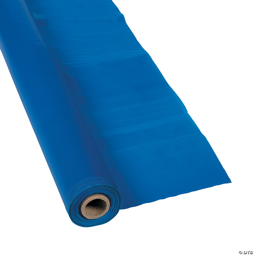 40" x 100 ft. Blue Plastic Disposable Tablecloth Roll Image