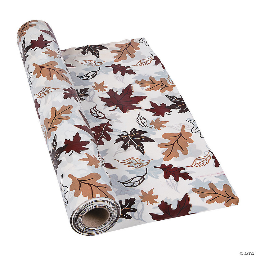 40" x 100 ft. Fall Leaves Disposable Plastic Tablecloth Roll Image