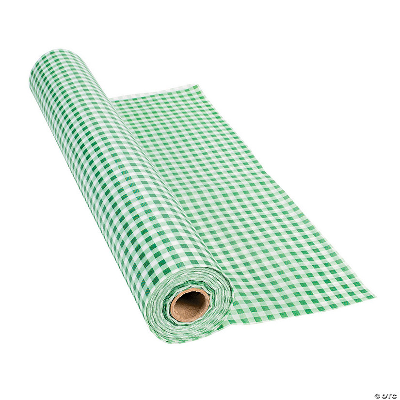 40" x 100 ft. Green Gingham Plastic Tablecloth Roll Image