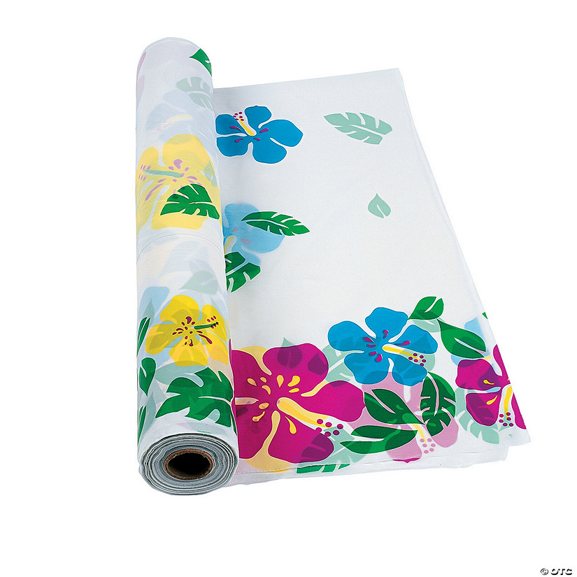 40" x 100 ft. Hibiscus Multicolor Disposable Plastic Tablecloth Roll Image