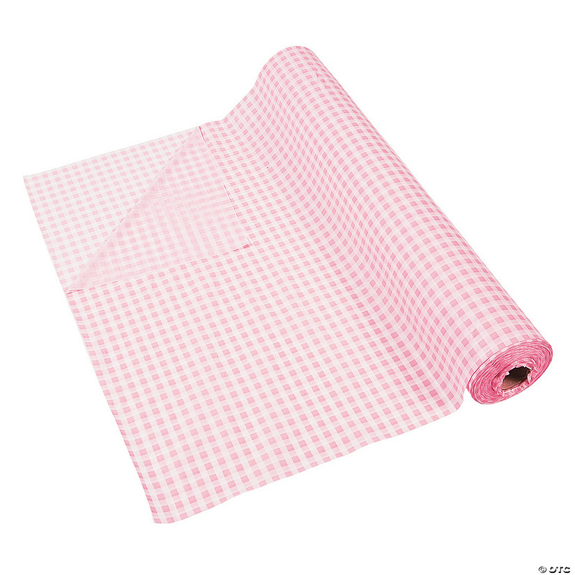 40" x 100 ft. Light Pink Gingham Plastic Tablecloth Roll Image