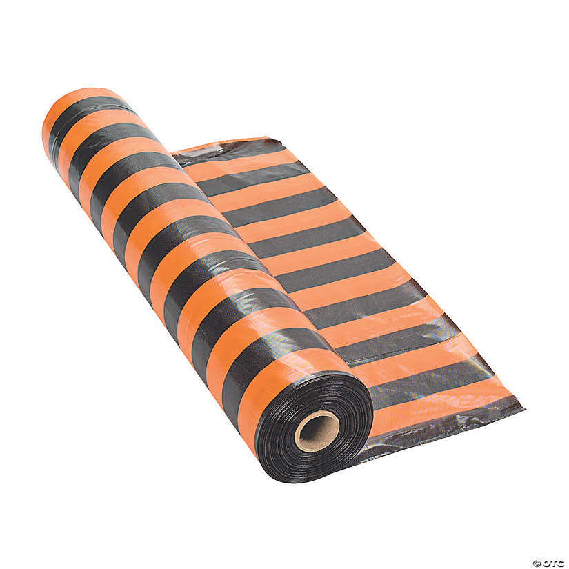 40" x 100 ft. Orange & Black Striped Halloween Plastic Tablecloth Roll Image